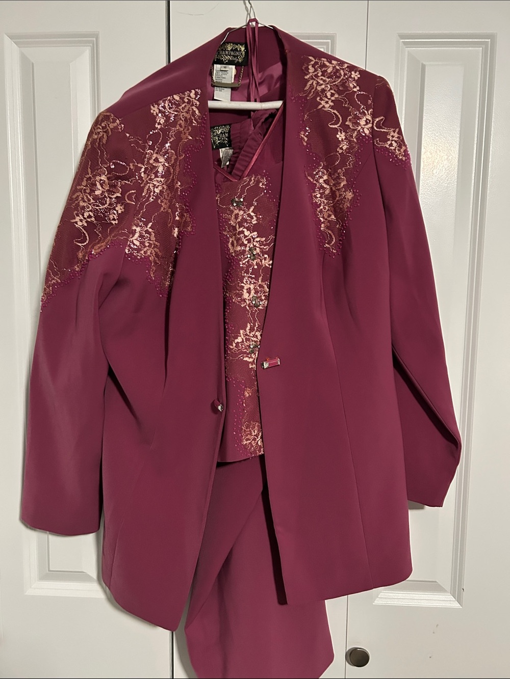 Women's Burgundy Embroidered Dress Jacket Set by